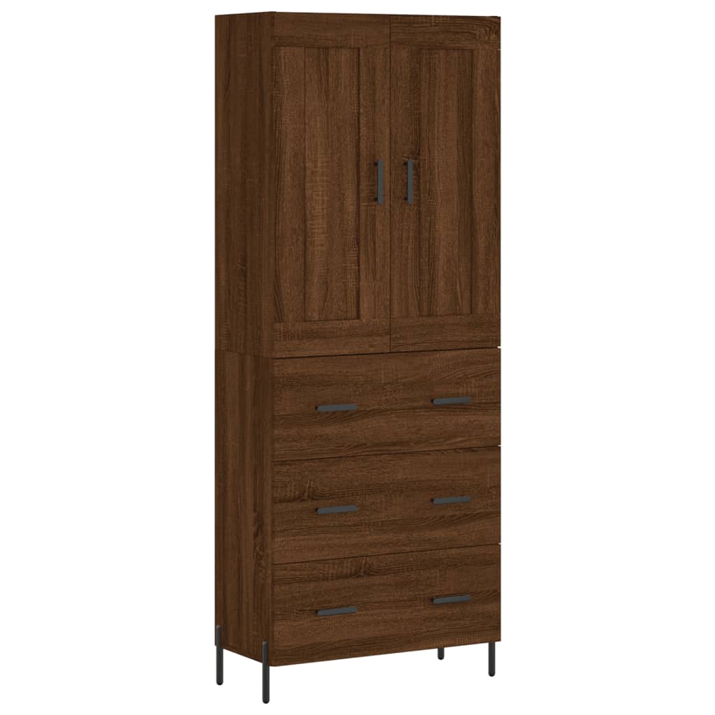 højskab 69,5x34x180 cm konstrueret træ brun egetræsfarve