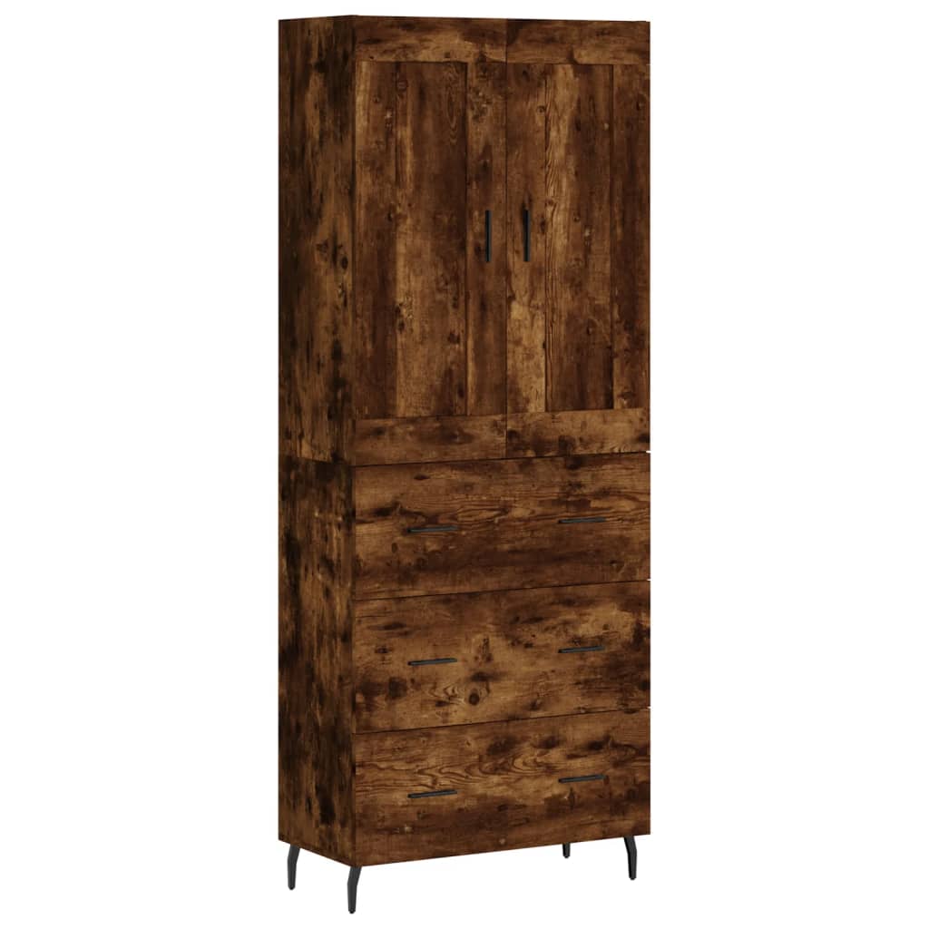 højskab 69,5x34x180 cm konstrueret træ røget egetræsfarve