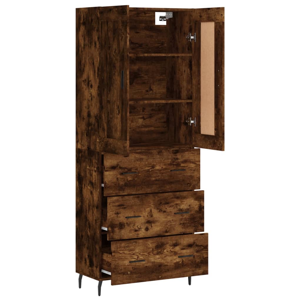 højskab 69,5x34x180 cm konstrueret træ røget egetræsfarve