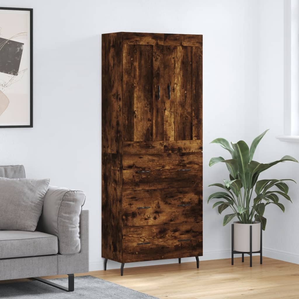 højskab 69,5x34x180 cm konstrueret træ røget egetræsfarve