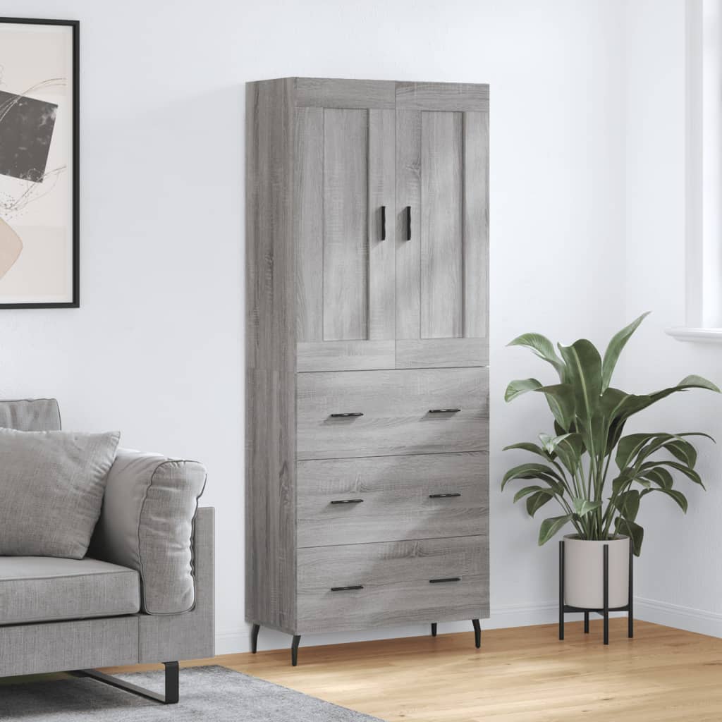 højskab 69,5x34x180 cm konstrueret træ grå sonoma-eg