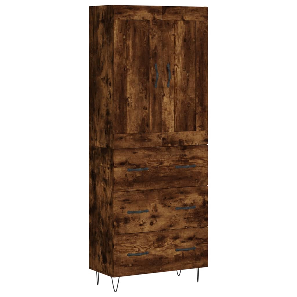 højskab 69,5x34x180 cm konstrueret træ røget egetræsfarve