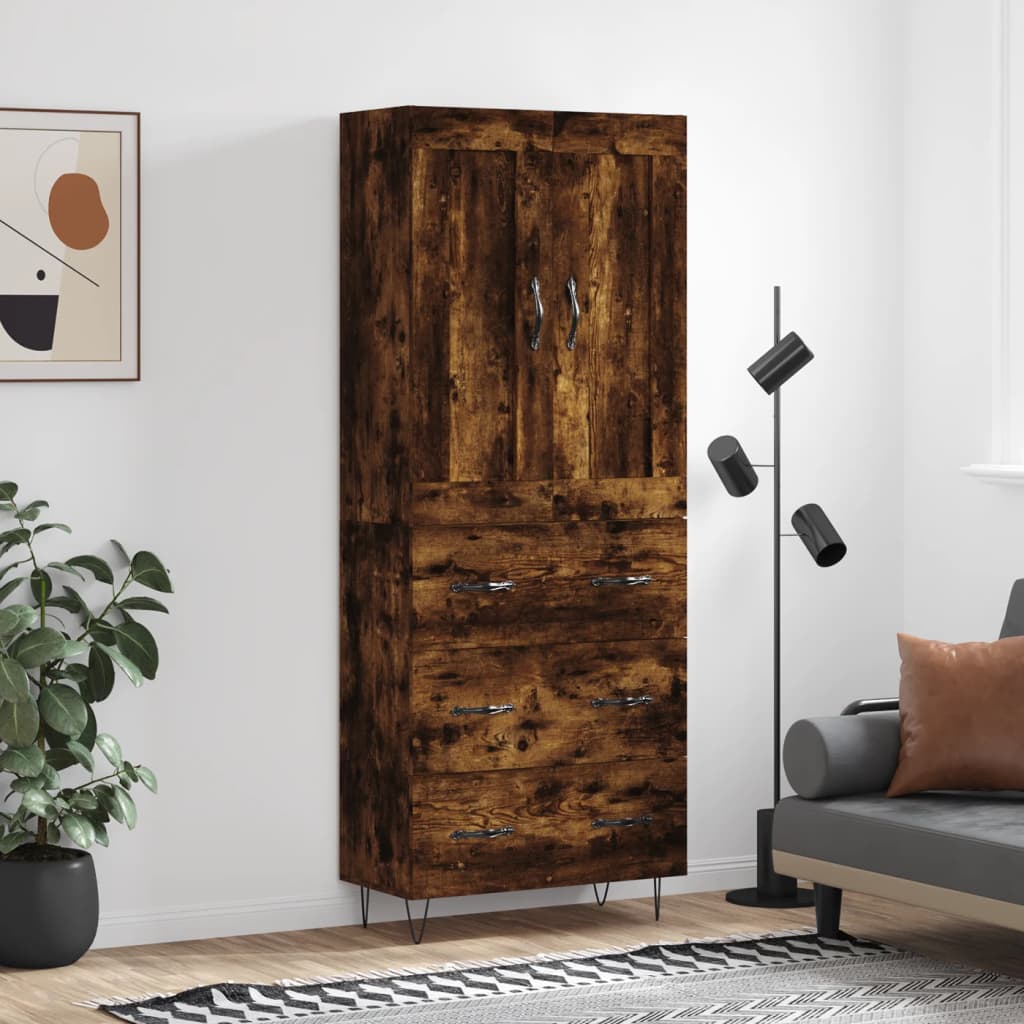 højskab 69,5x34x180 cm konstrueret træ røget egetræsfarve