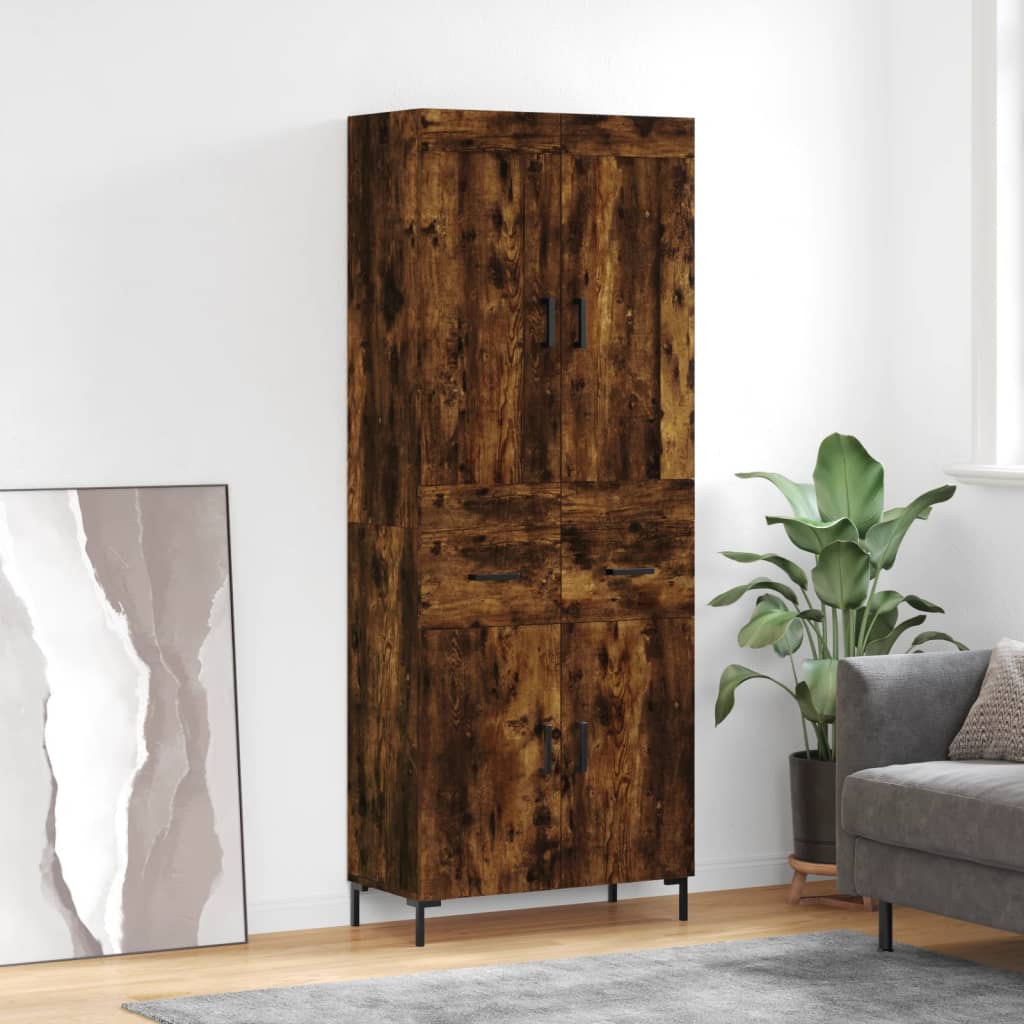 højskab 69,5x34x180 cm konstrueret træ røget egetræsfarve