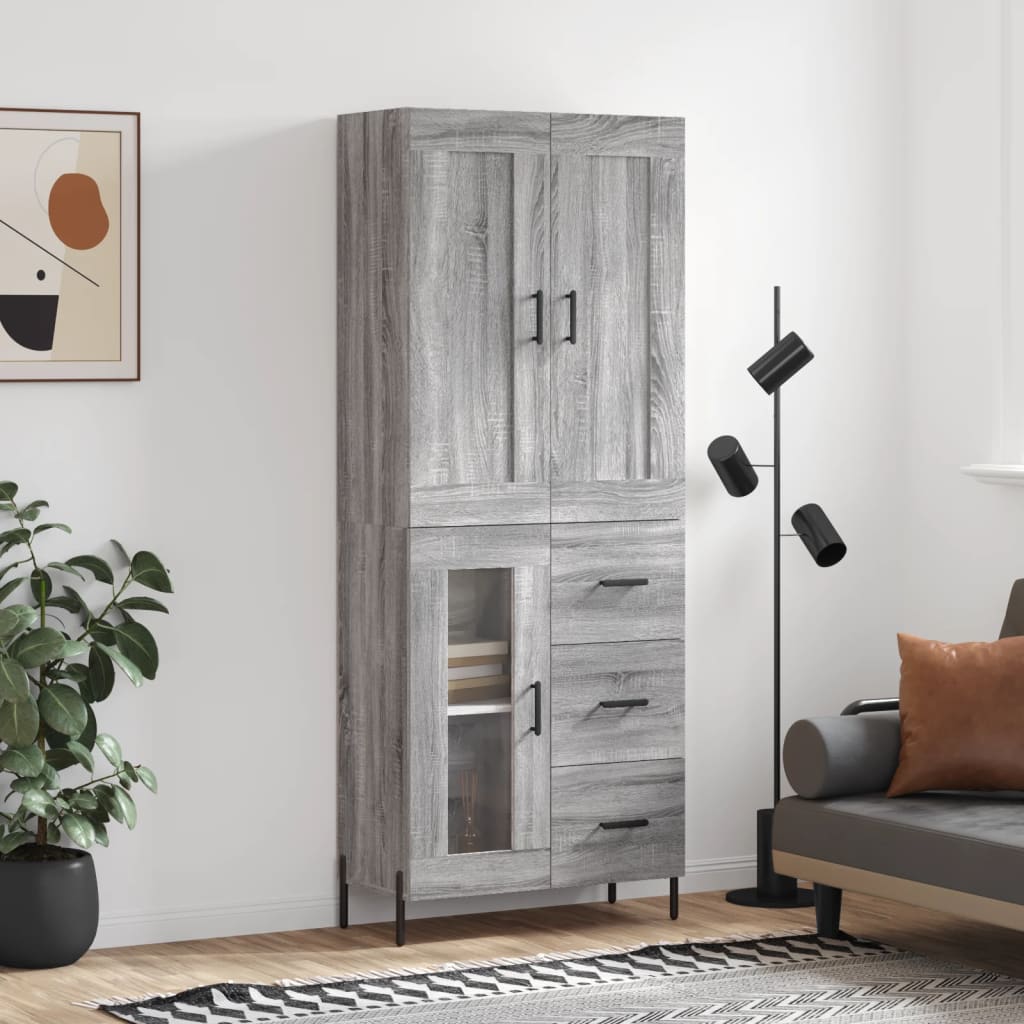 højskab 69,5x34x180 cm konstrueret træ grå sonoma-eg