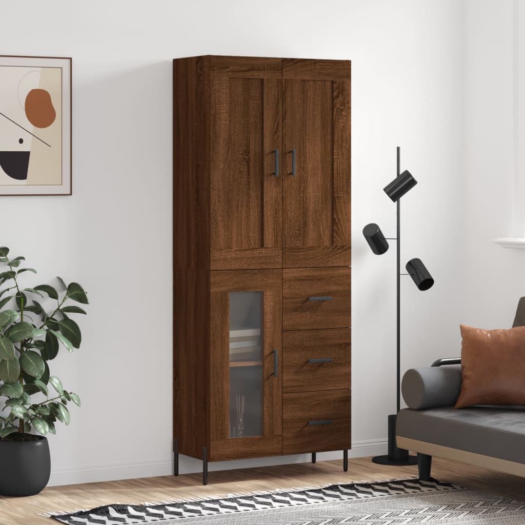 højskab 69,5x34x180 cm konstrueret træ brun egetræsfarve