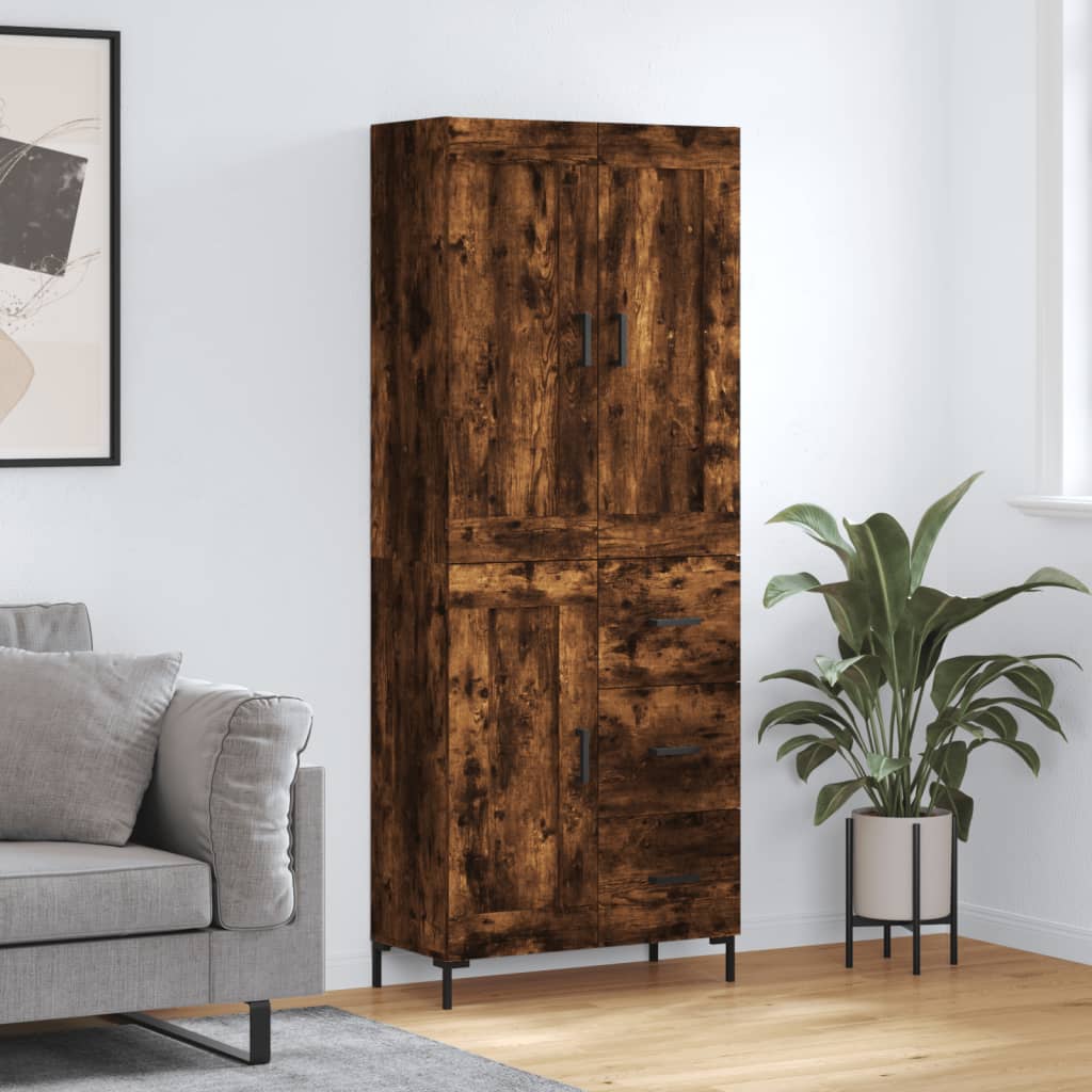 højskab 69,5x34x180 cm konstrueret træ røget egetræsfarve