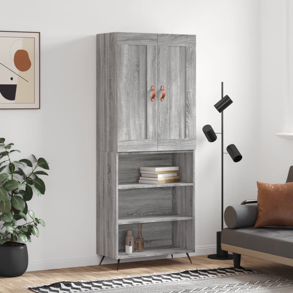 højskab 69,5x34x180 cm konstrueret træ grå sonoma-eg