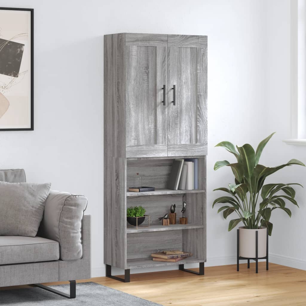 højskab 69,5x34x180 cm konstrueret træ grå sonoma-eg