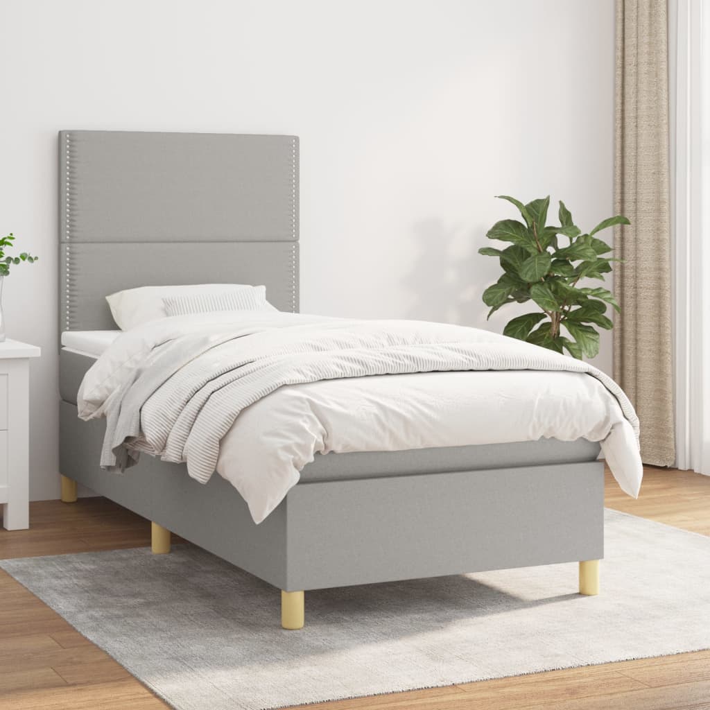 kontinentalseng med madras 90x200 cm stof lysegrå