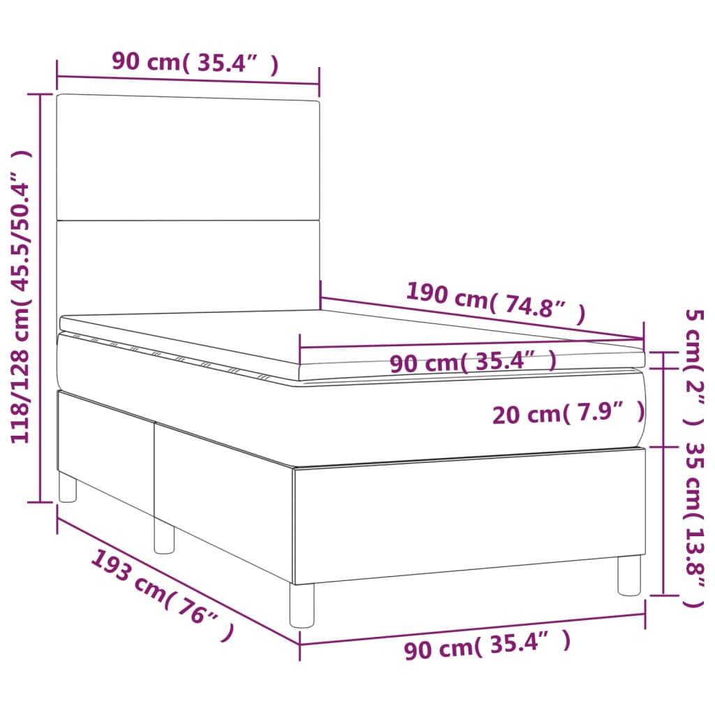 kontinentalseng med madras 90x190 cm fløjl lysegrå