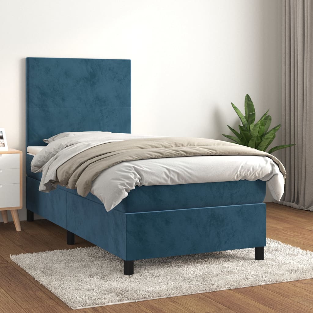 kontinentalseng med madras 90x190 cm fløjl mørkeblå