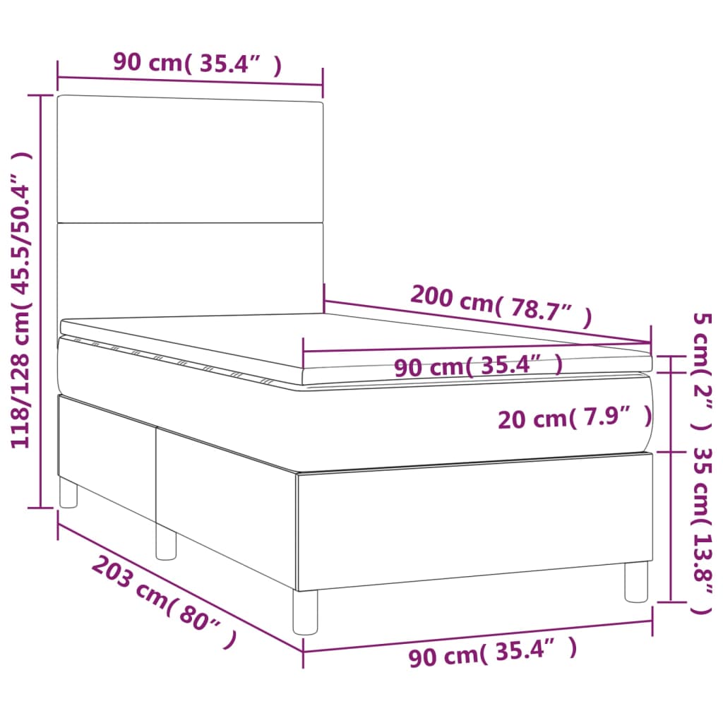 kontinentalseng med madras 90x200 cm fløjl lyserød