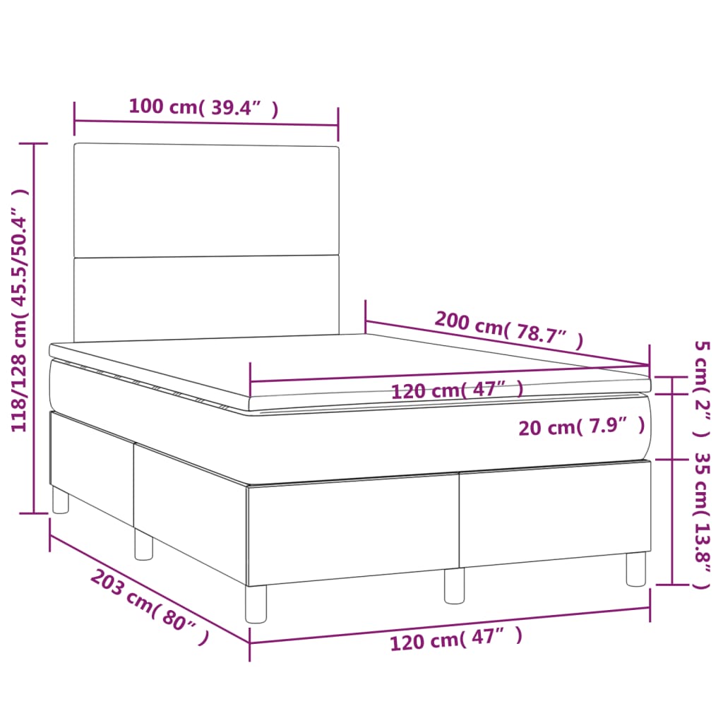 kontinentalseng 120x200 cm fløjl sort