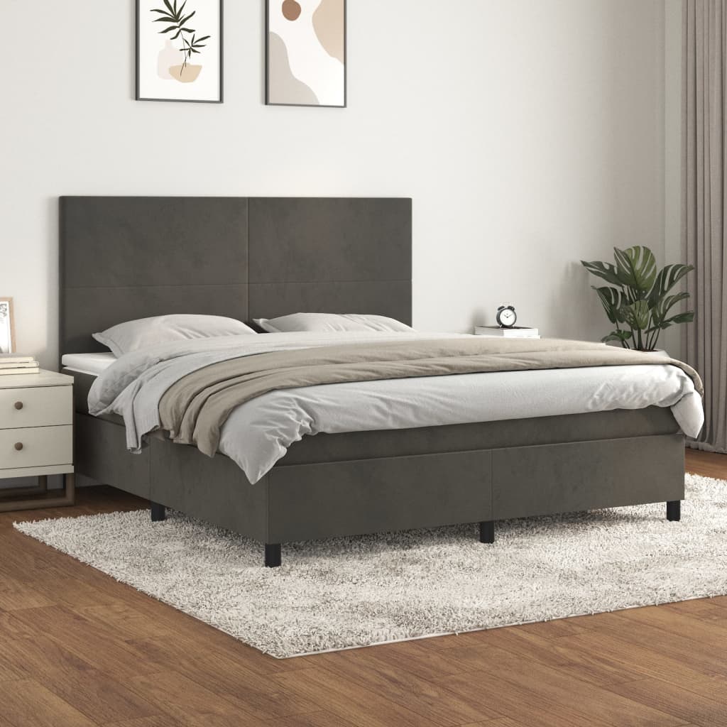 kontinentalseng med madras 180x200 cm fløjl mørkegrå