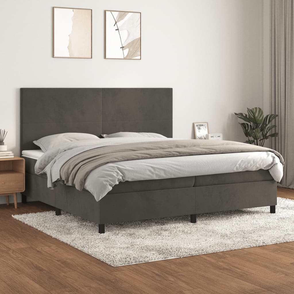 kontinentalseng med madras 200x200 cm fløjl mørkegrå
