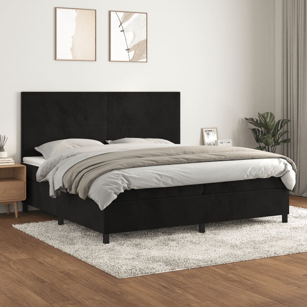 kontinentalseng med madras 200x200 cm fløjl sort