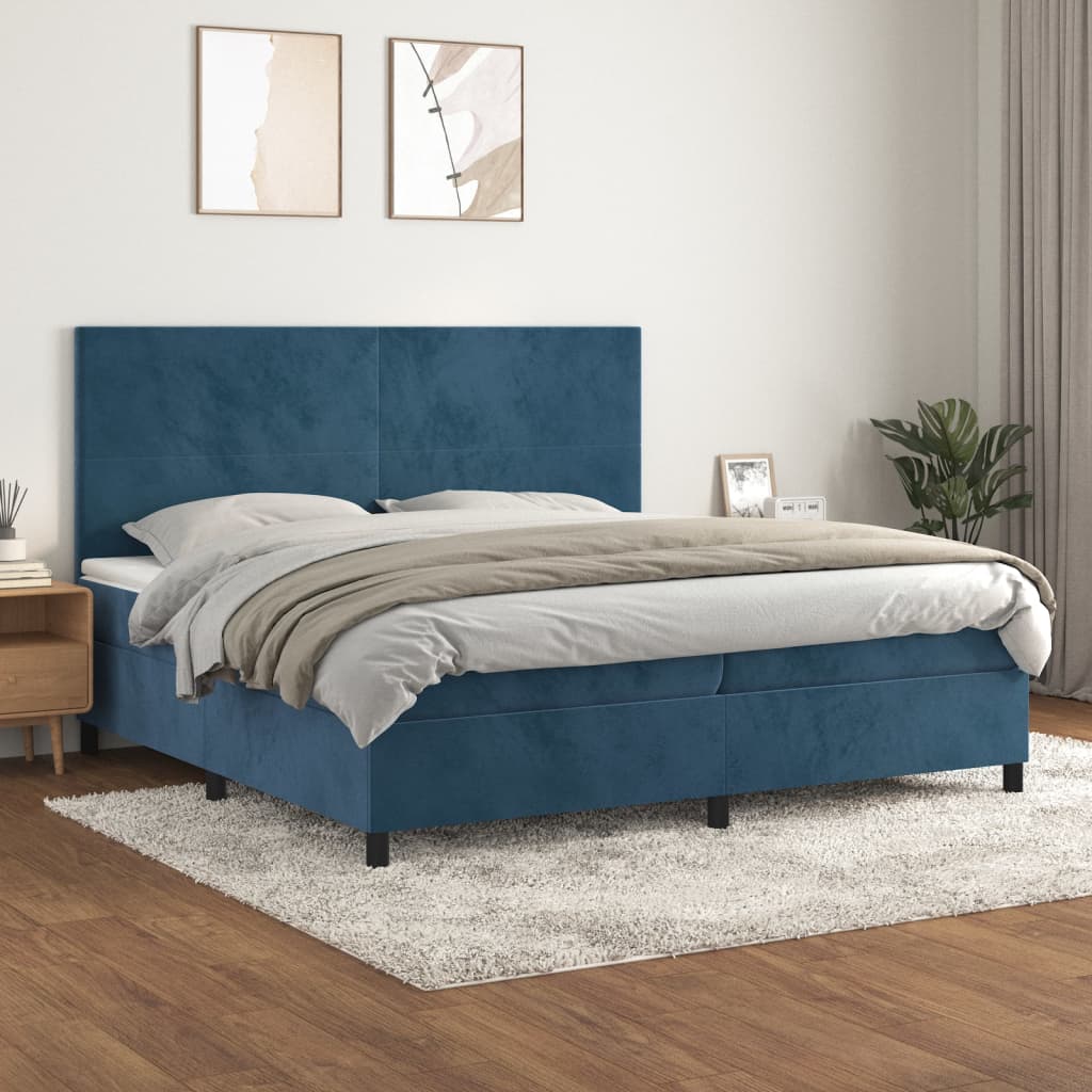 kontinentalseng med madras 200x200 cm fløjl mørkeblå