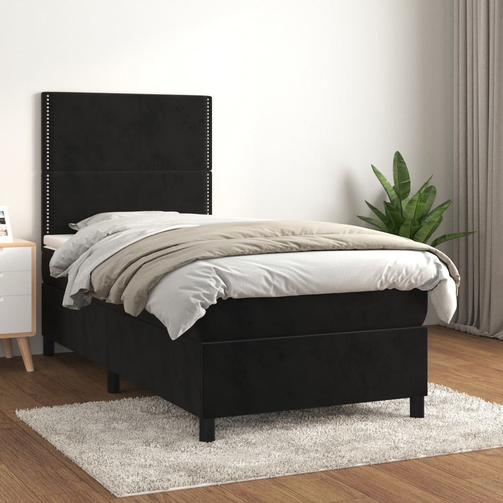 kontinentalseng med madras 90x190 cm fløjl sort