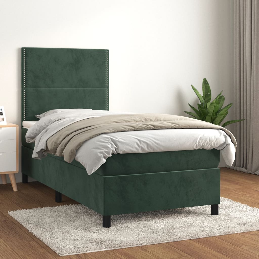 kontinentalseng med madras 90x190 cm fløjl mørkegrøn
