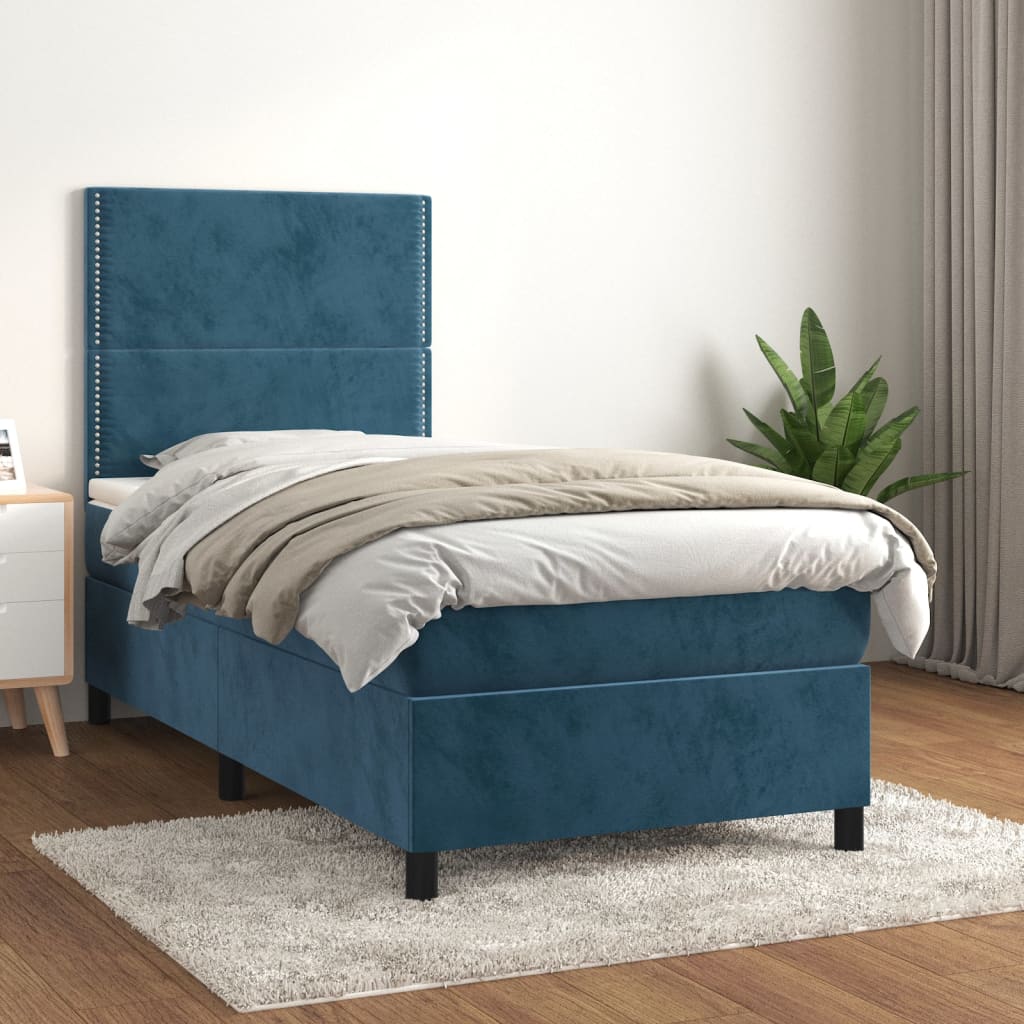 kontinentalseng med madras 90x190 cm fløjl mørkeblå