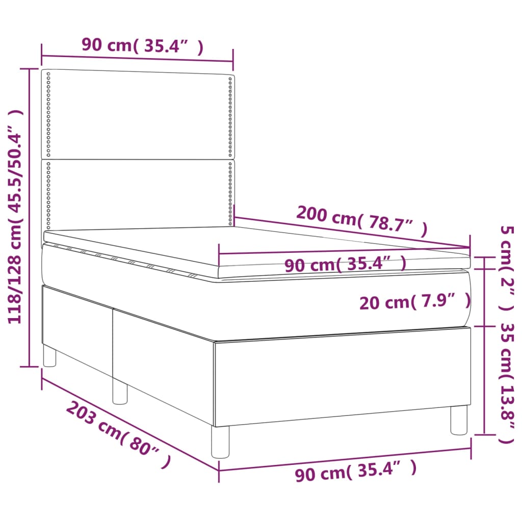 kontinentalseng med madras 90x200cm fløjl mørkegrå