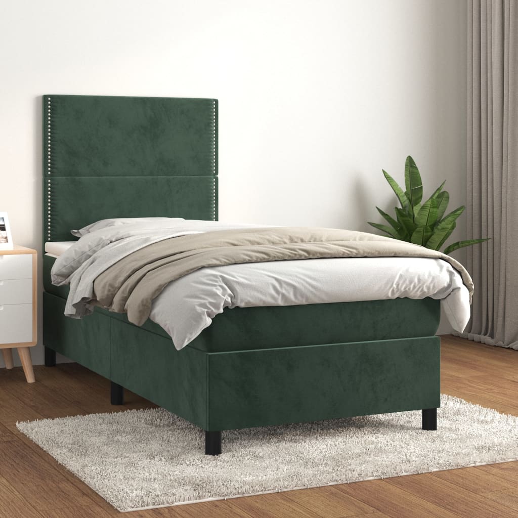 kontinentalseng med madras 100x200 cm fløjl mørkegrøn