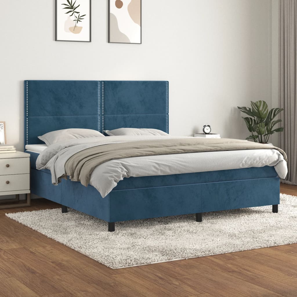 kontinentalseng med madras 180x200 cm fløjl mørkeblå