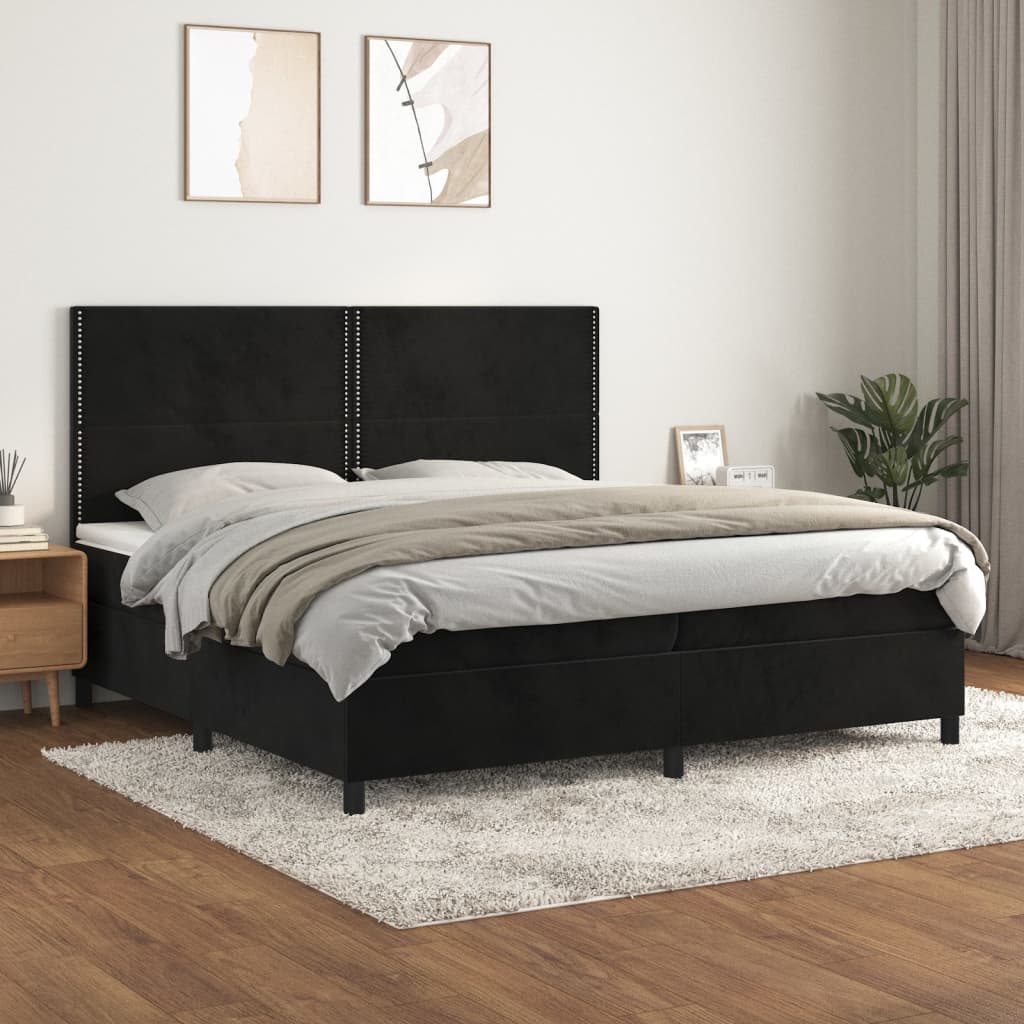 kontinentalseng med madras 200x200 cm fløjl sort