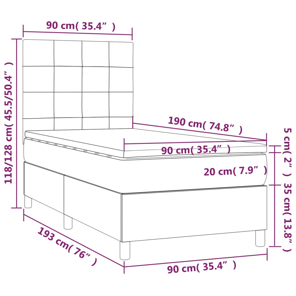 kontinentalseng med madras 90x190 cm fløjl lysegrå