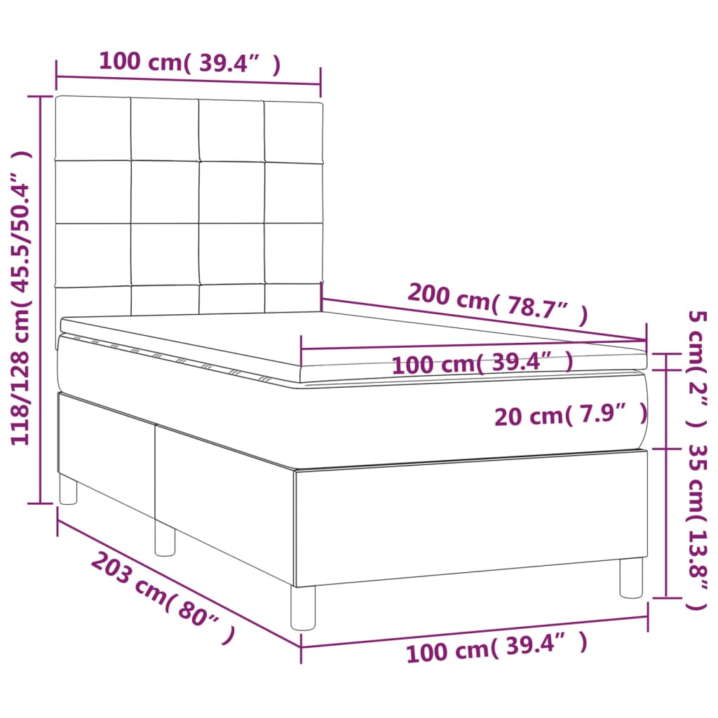 kontinentalseng med madras 100x200 cmfløjl lysegrå