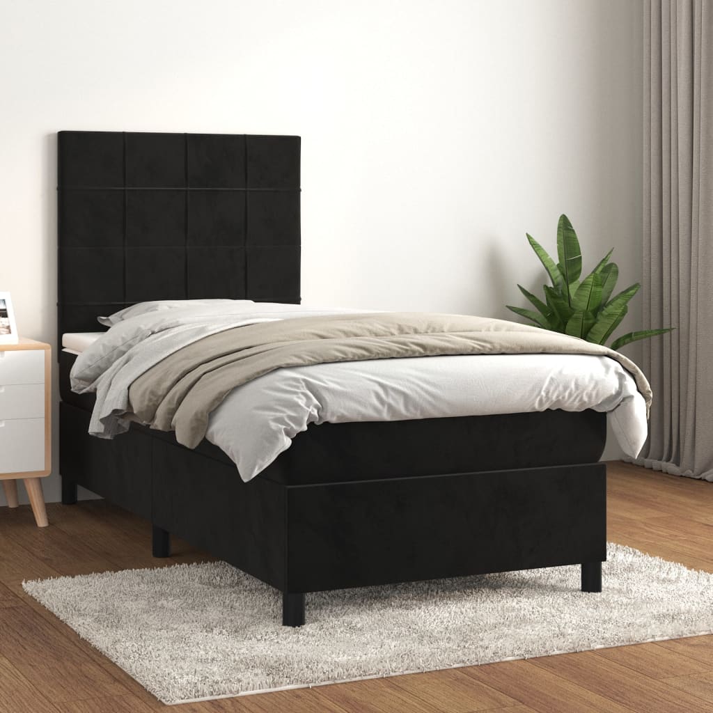 kontinentalseng med madras 100x200 cm fløjl sort