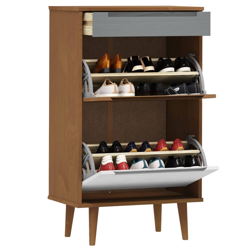skoskab MOLDE 59,5x35x103 cm massivt fyrretræ brun