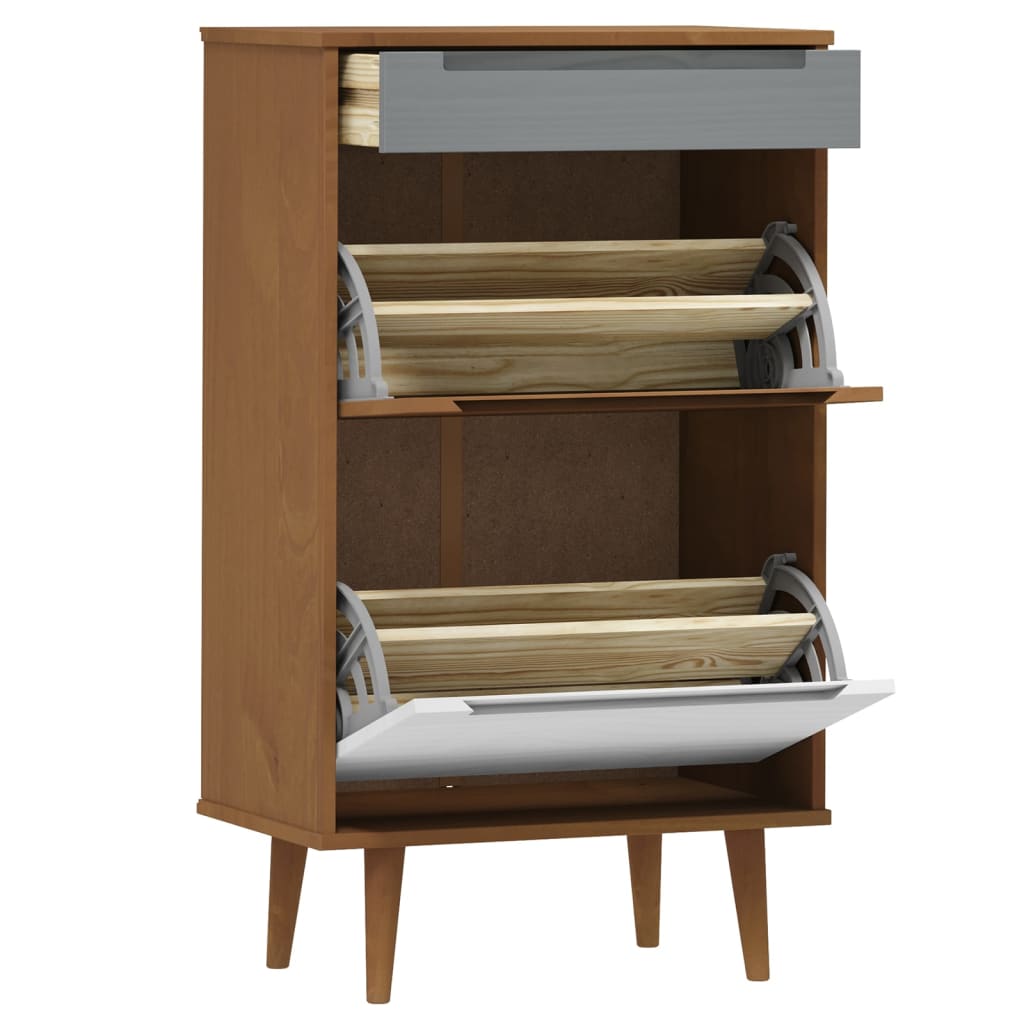 skoskab MOLDE 59,5x35x103 cm massivt fyrretræ brun