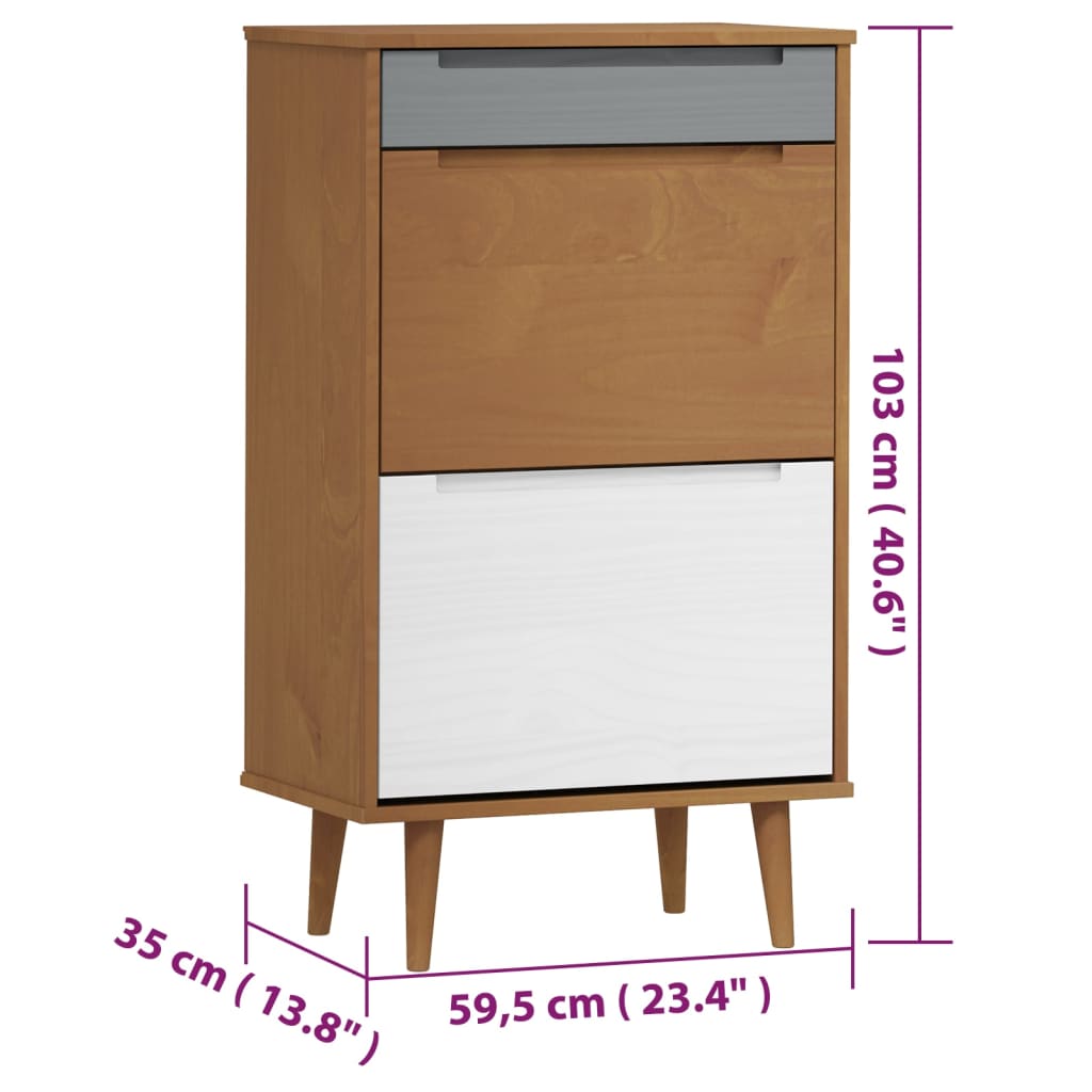 skoskab MOLDE 59,5x35x103 cm massivt fyrretræ brun