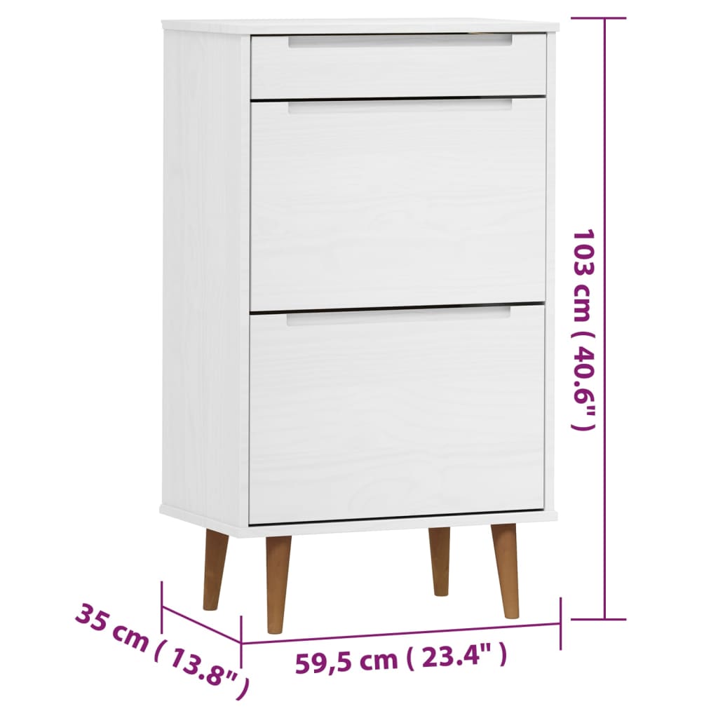 skoskab MOLDE 59,5x35x103 cm massivt fyrretræ hvid