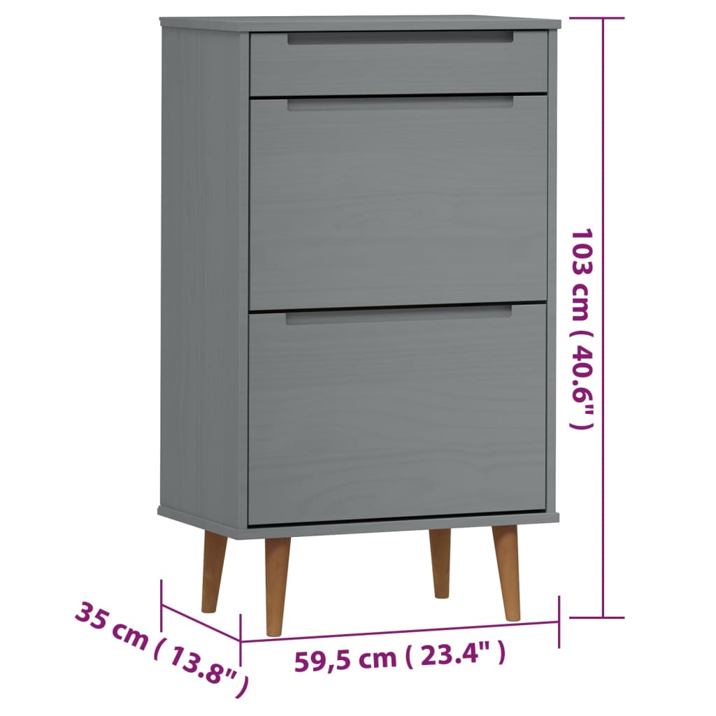 skoskab MOLDE 59,5x35x103 cm massivt fyrretræ grå