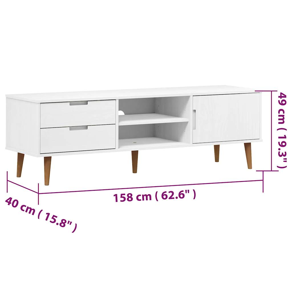 tv-skab MOLDE 158x40x49 cm massivt fyrretræ hvid