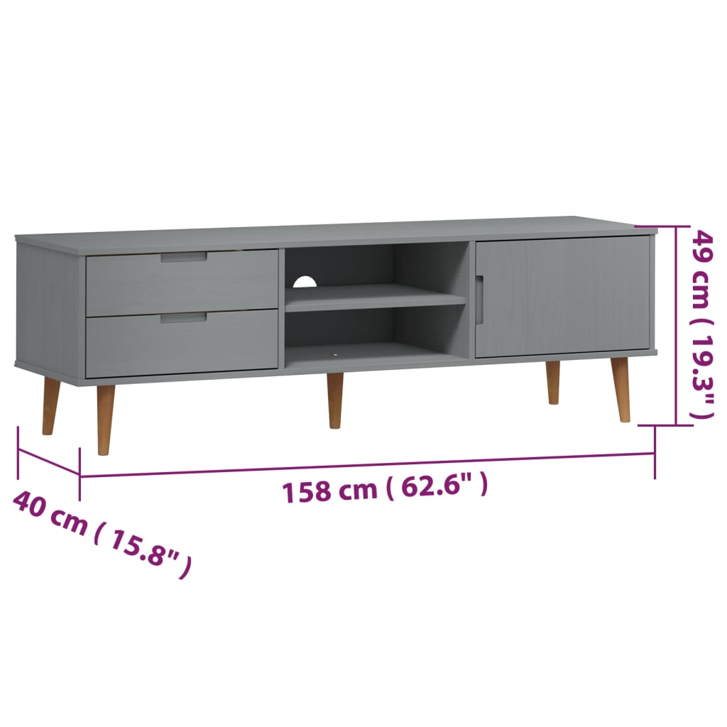 tv-skab MOLDE 158x40x49 cm massivt fyrretræ grå