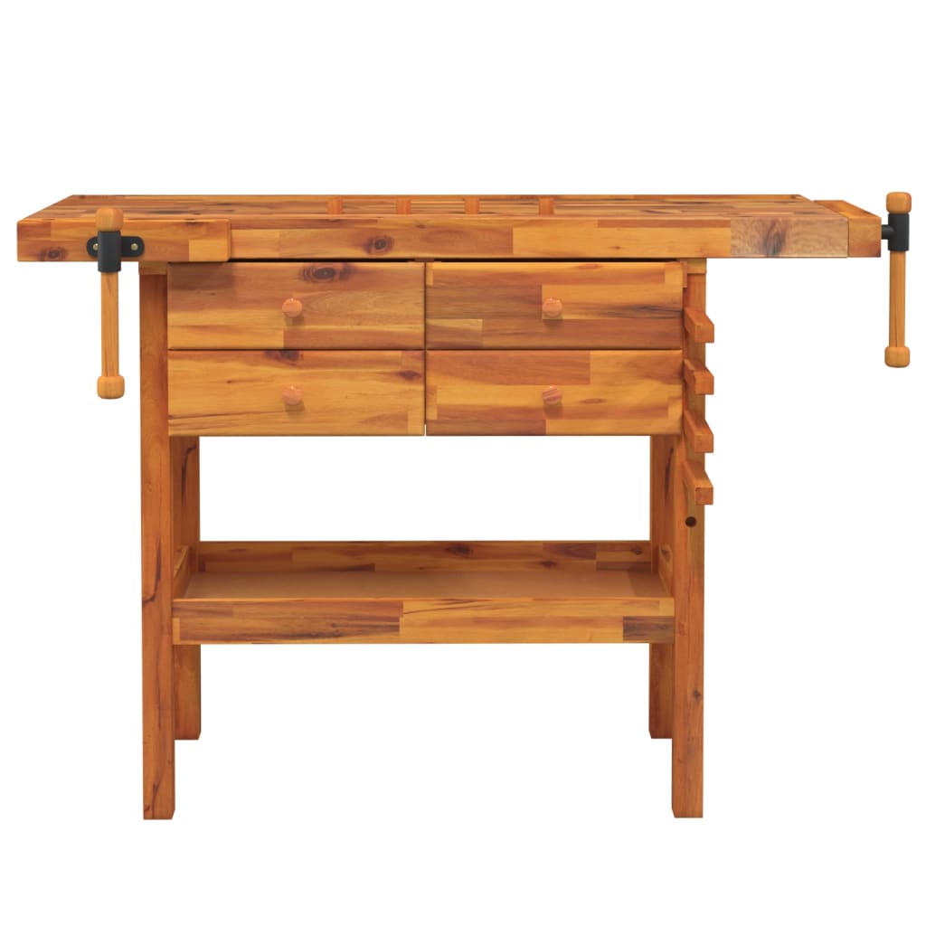 arbejdsbord skuffer og skruestik 124x52x83 cm massivt akacietræ