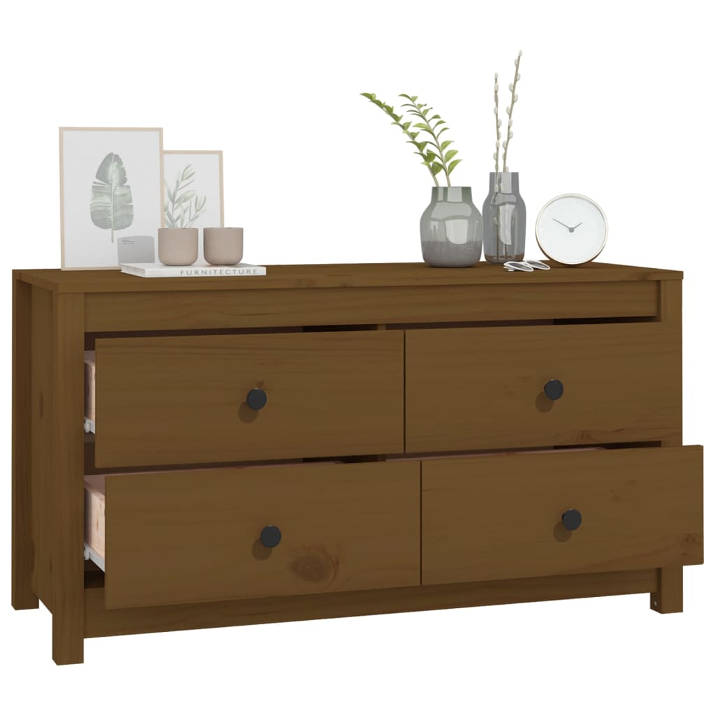 sideskab 100x40x54 cm massivt fyrretræ gyldenbrun