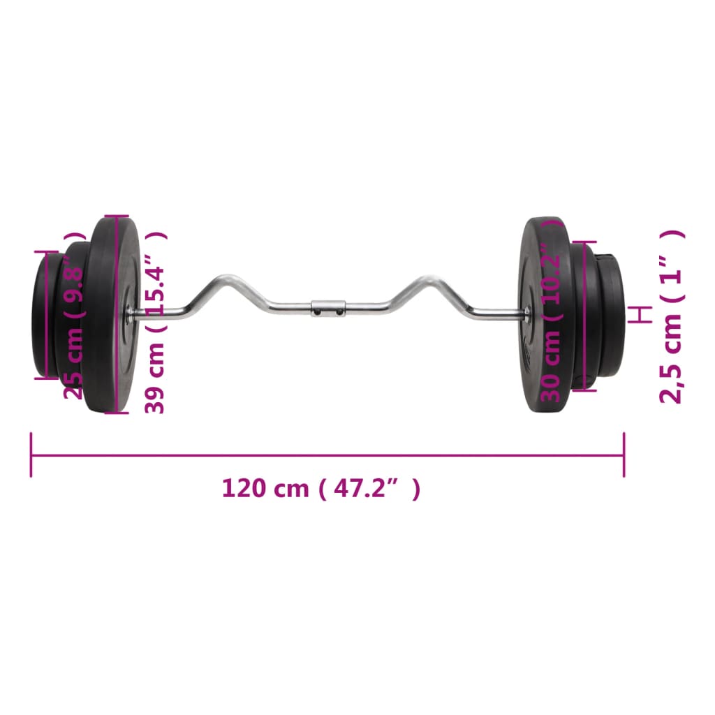 curl-vægtstang med skiver 60 kg