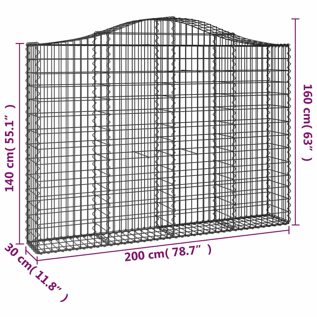 buede gabionkurve 9 stk. 200x30x140/160 cm galvaniseret jern