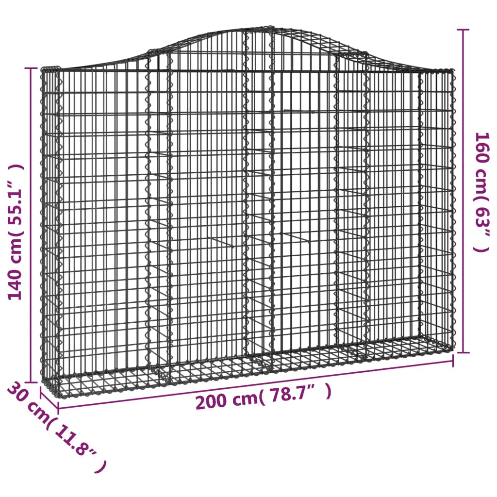 buede gabionkurve 10 stk. 200x30x140/160 cm galvaniseret jern