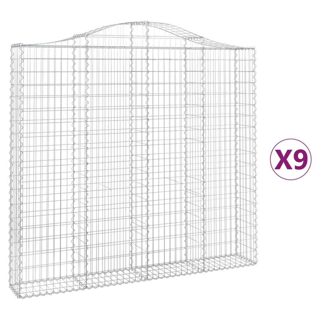 buede gabionkurve 9 stk. 200x30x180/200 cm galvaniseret jern