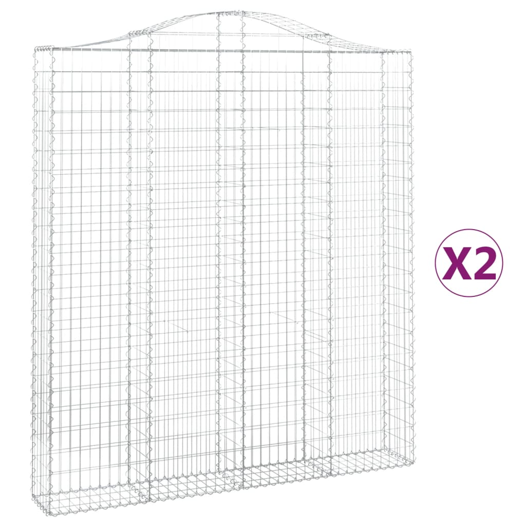 buede gabionkurve 2 stk. 200x30x220/240 cm galvaniseret jern