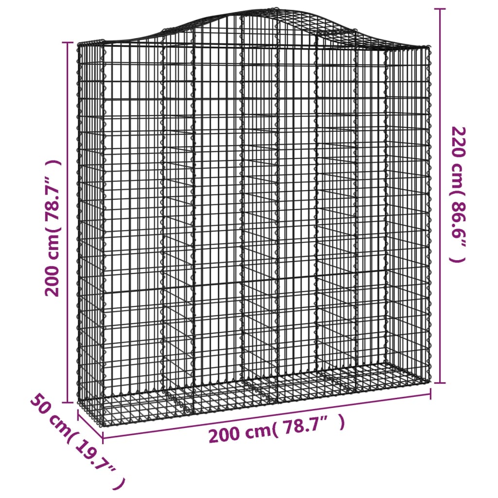 buede gabionkurve 2 stk. 200x50x200/220 cm galvaniseret jern