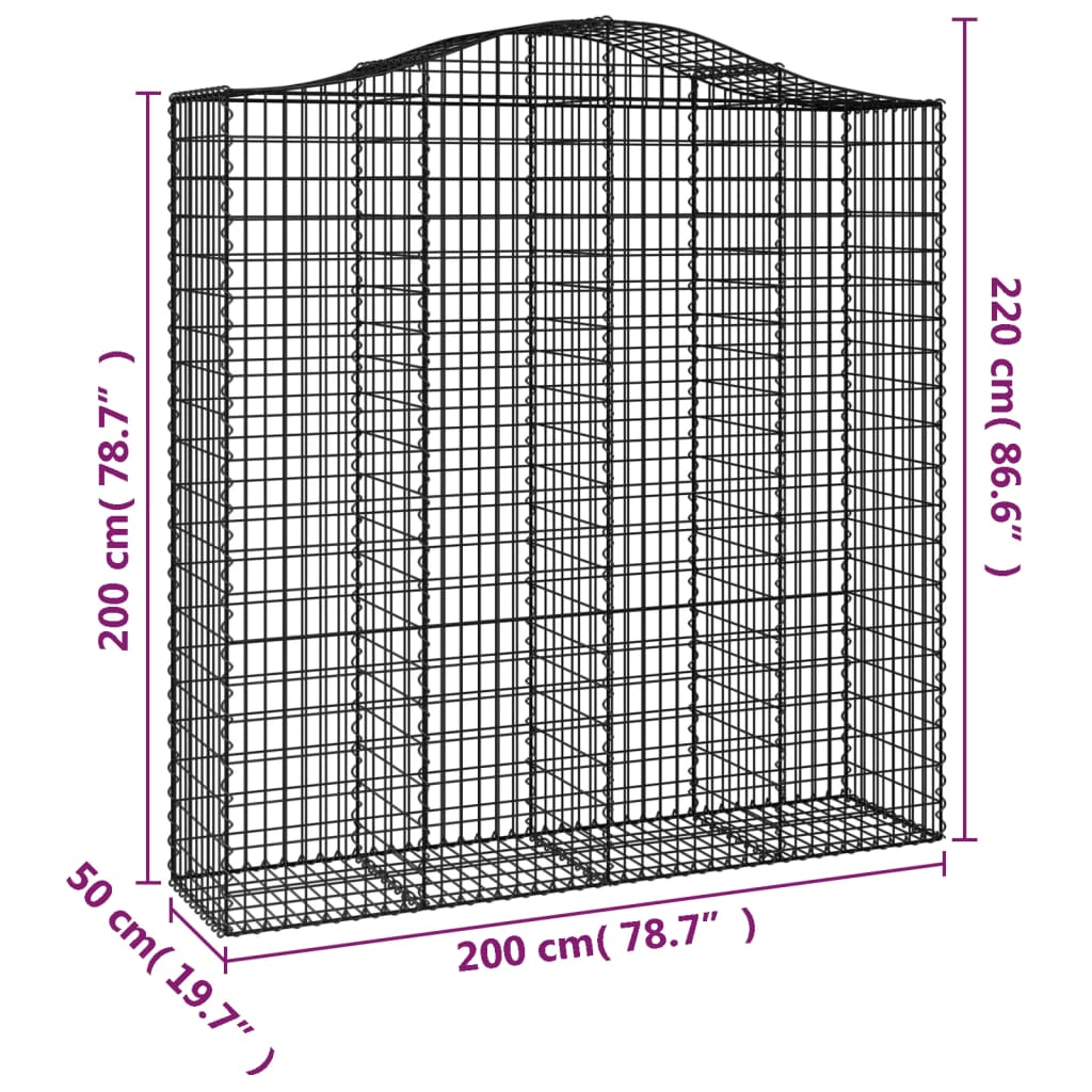 buede gabionkurve 8 stk. 200x50x200/220 cm galvaniseret jern