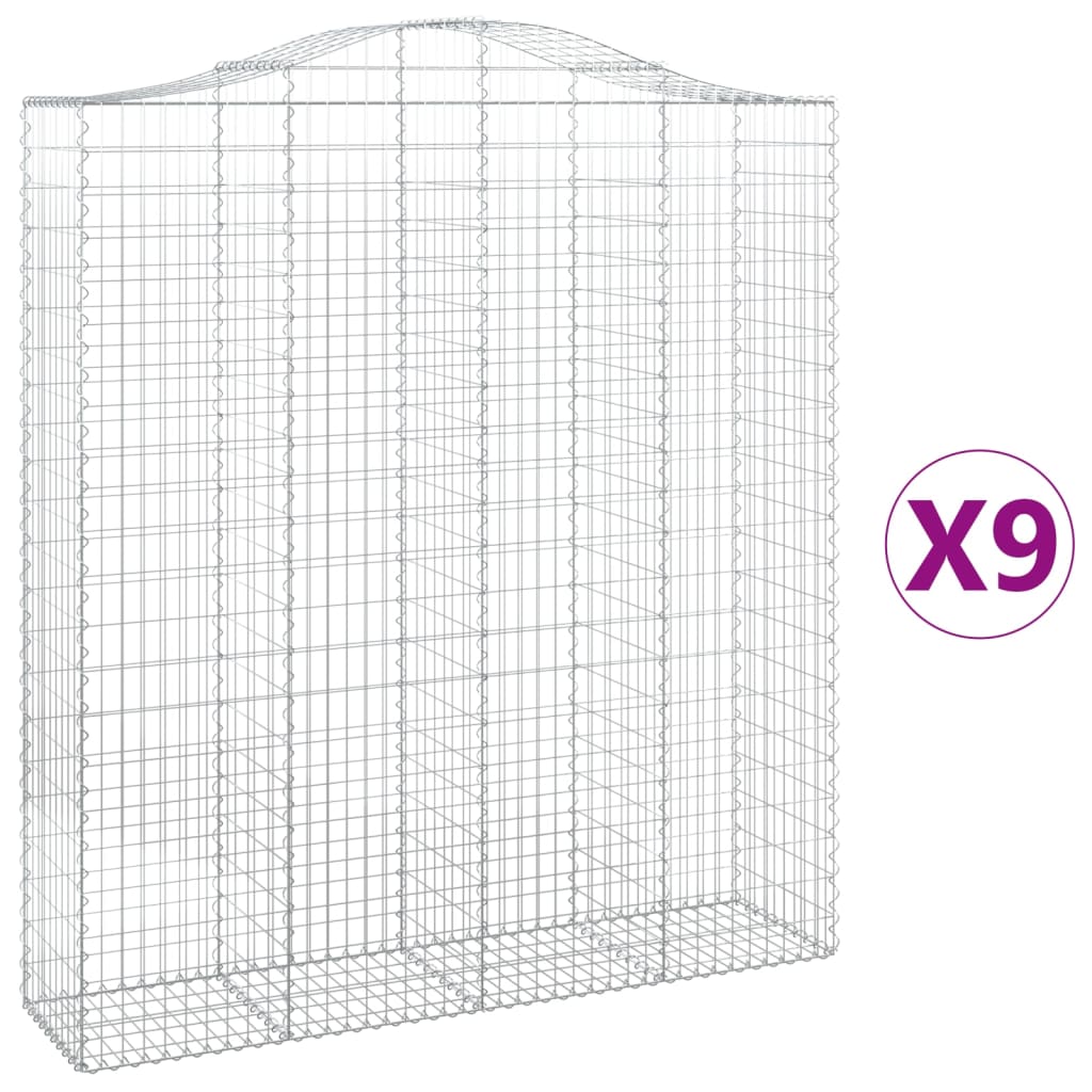 buede gabionkurve 9 stk. 200x50x220/240 cm galvaniseret jern