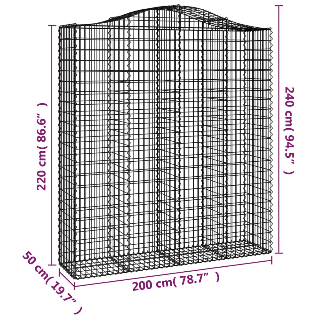 buede gabionkurve 10 stk. 200x50x220/240 cm galvaniseret jern